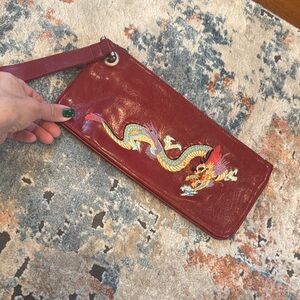 HOBO Reddish/Burgundy Clutch with Dragon Motif